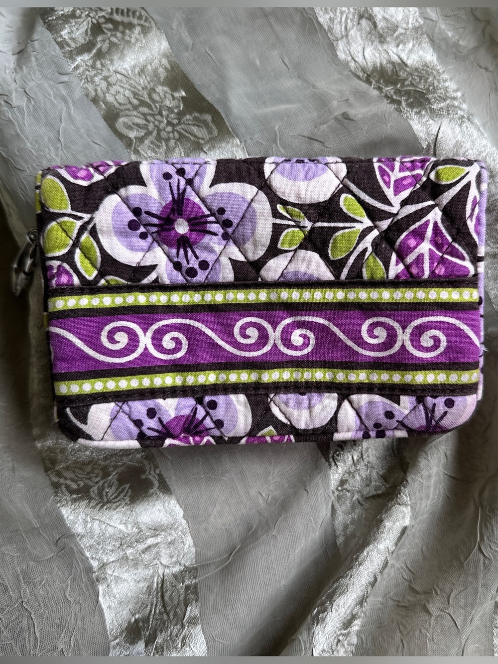 Y2K Vera Bradley Plum Petals Brown and Purple Bifold Wallet Kiss Lock Coin Purse